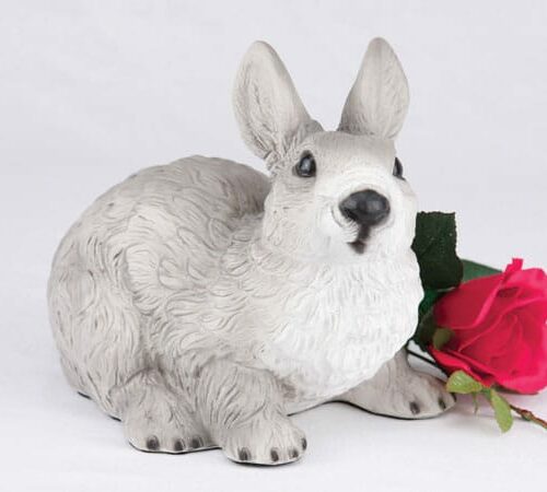 Rabbit - Gray & White figurine cremation urn for ashes