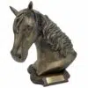 Resin horse keepsake urn with wood base, gold