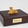 Golden retriever figurine urn w/wood box, laying down, standard