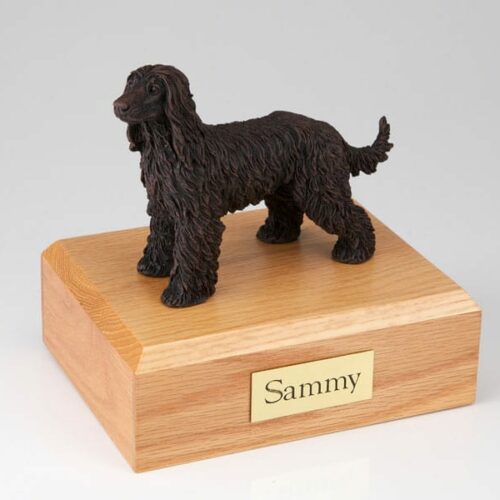 Afghan hound bronze figurine cremation urn w/wood box,