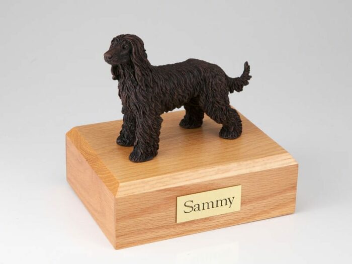 Afghan hound bronze figurine cremation urn w/wood box,