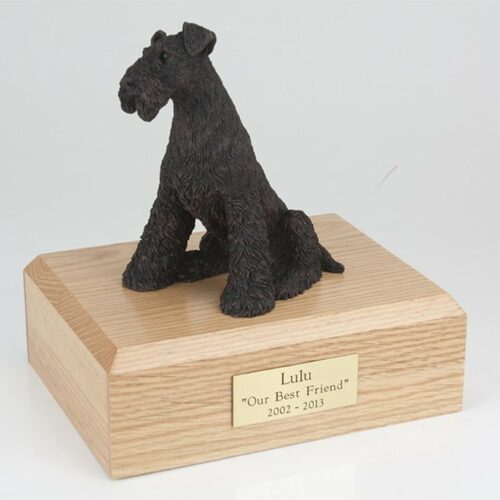 Airedale Terrier bronze figurine cremation urn w/wood box,