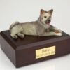 Akita, gray figurine cremation urn w/wood box,