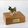 Akita, gray figurine cremation urn w/wood box,