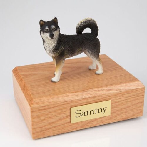 Alaskan Malamute figurine cremation urn w/wood box,