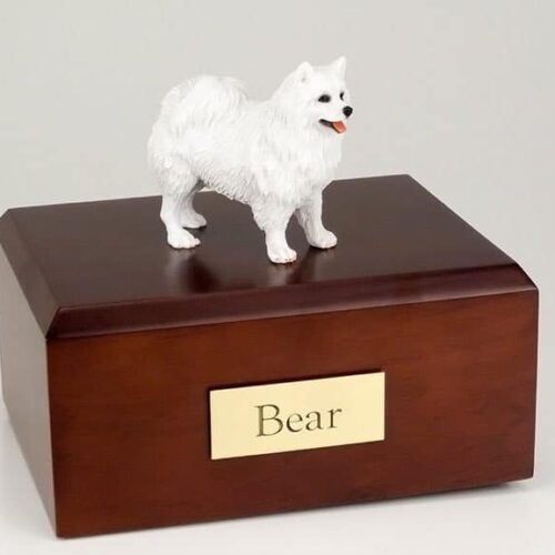 American Eskimo figurine cremation urn w/wood box,