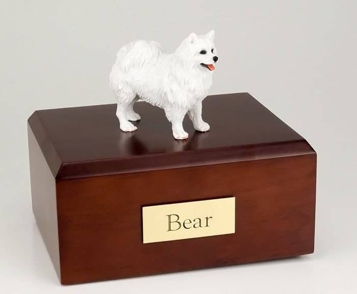 American Eskimo figurine cremation urn w/wood box,