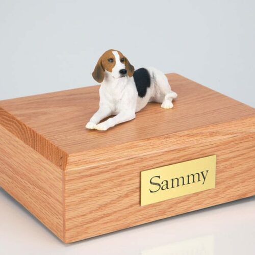 American Foxhound figurine cremation urn w/wood box,