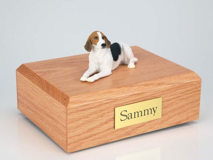 American Foxhound figurine cremation urn w/wood box,