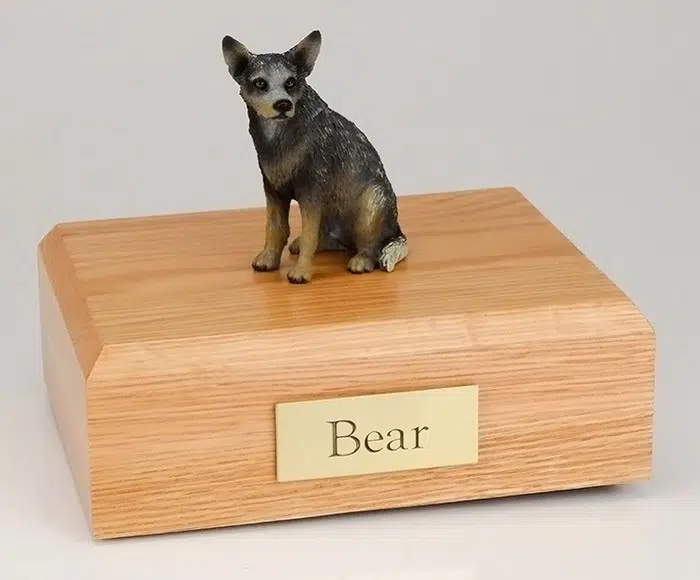 Australian Cattle Dog figurine cremation urn w/wood box