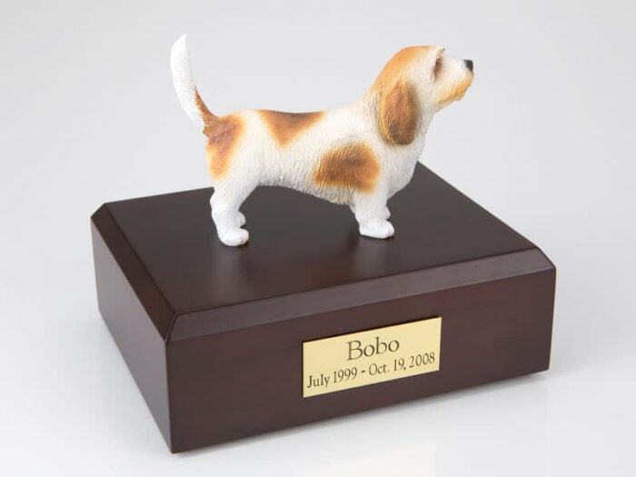 Basset Griffon Vendeen Dog figurine cremation urn w/wood box