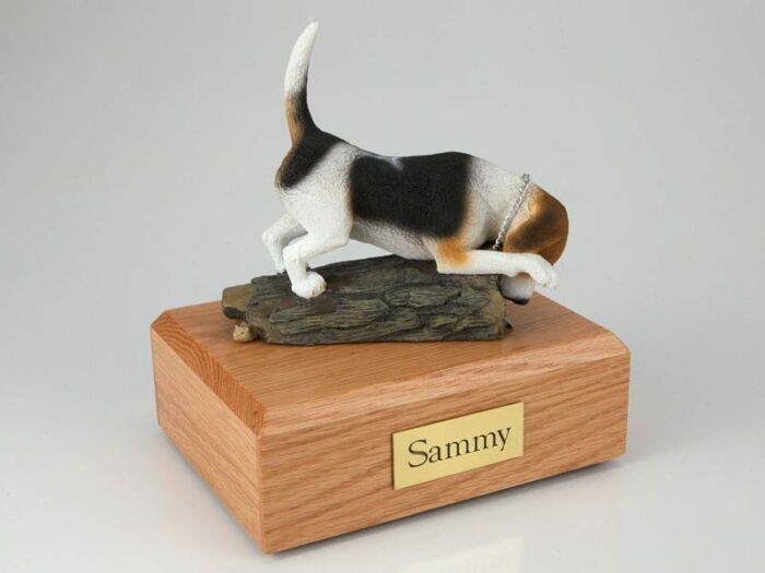 Beagle Dog figurine cremation urn w/wood box