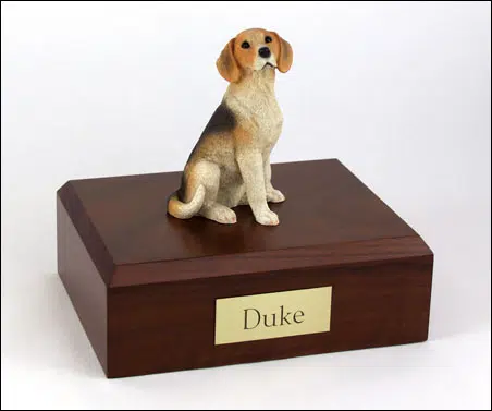 Beagle Dog figurine cremation urn w/wood box