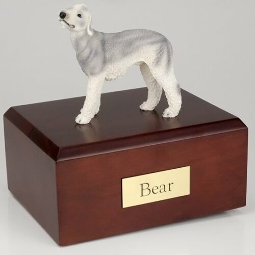 Bedlington Terrier Dog figurine cremation urn w/wood box