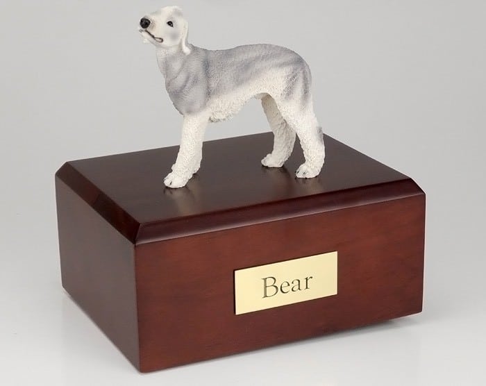 Bedlington Terrier Dog figurine cremation urn w/wood box