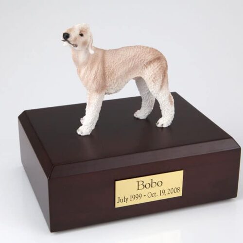 Bedlington Terrier Dog figurine cremation urn w/wood box