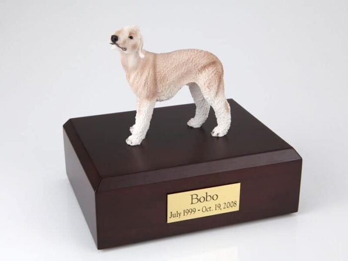 Bedlington Terrier Dog figurine cremation urn w/wood box