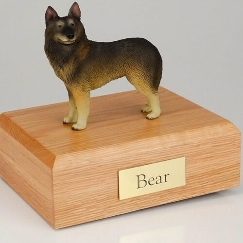 Belgian Tervuren Dog figurine cremation urn w/wood box