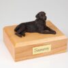 Golden retriever figurine urn w/wood box, bronze, laying down