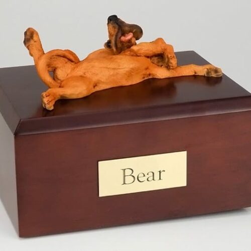 Bloodhound figurine cremation urn w/wood box