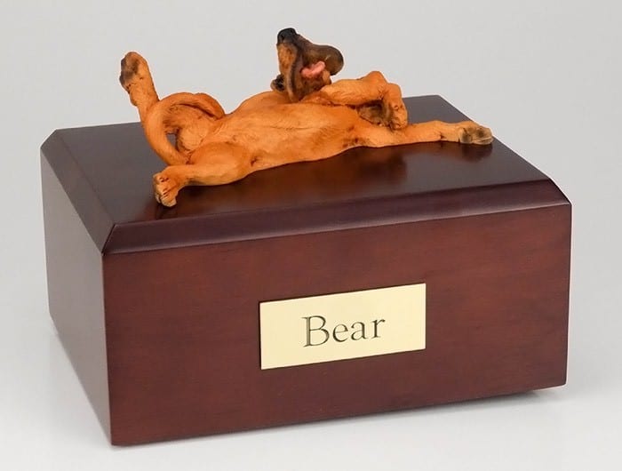 Bloodhound figurine cremation urn w/wood box