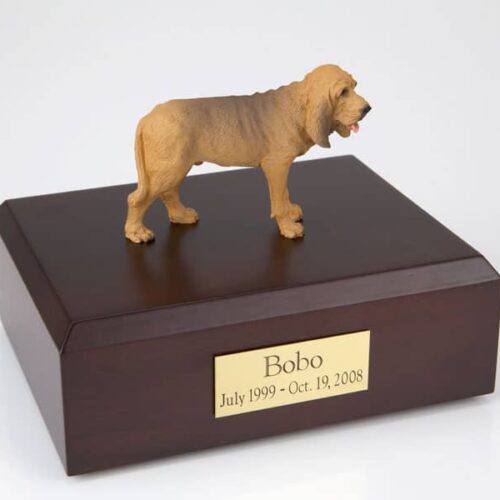 Bloodhound figurine cremation urn w/wood box