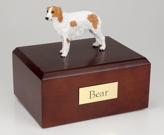 Borzoi figurine cremation urn w/wood box