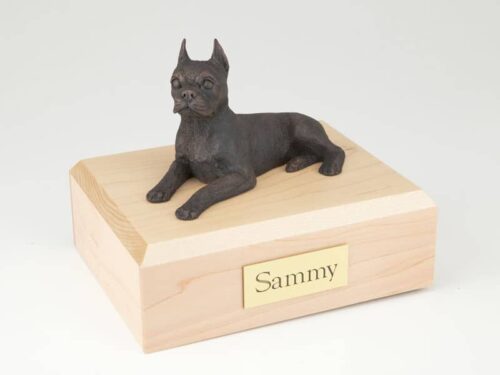 Boston Terrier figurine cremation urn w/wood box