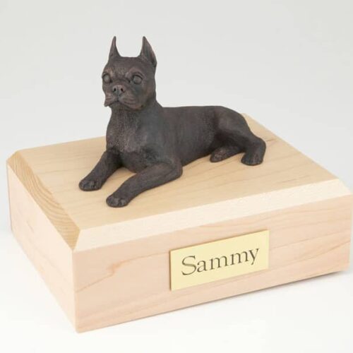 Boston Terrier figurine cremation urn w/wood box