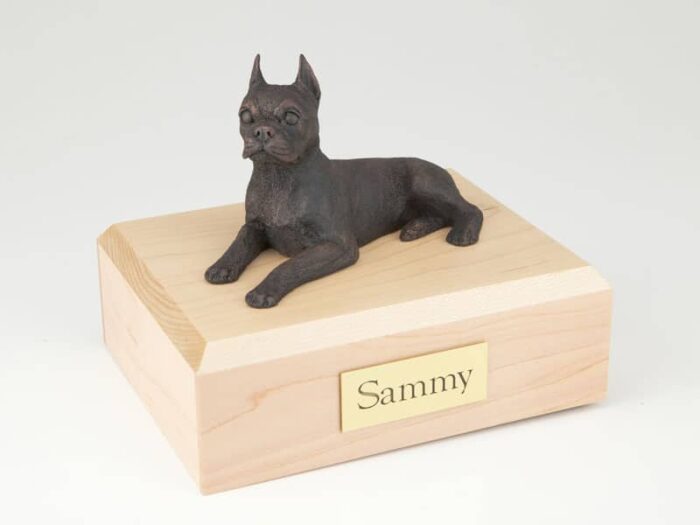 Boston Terrier figurine cremation urn w/wood box