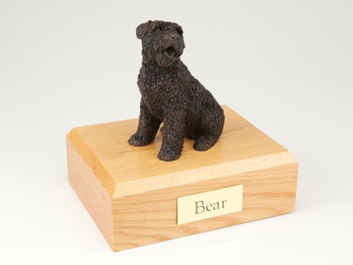 Bouvier figurine cremation urn w/wood box