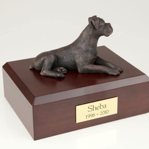 Boxer figurine cremation urn w/wood box