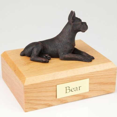 Boxer figurine cremation urn w/wood box