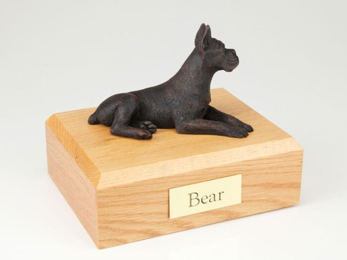 Boxer figurine cremation urn w/wood box