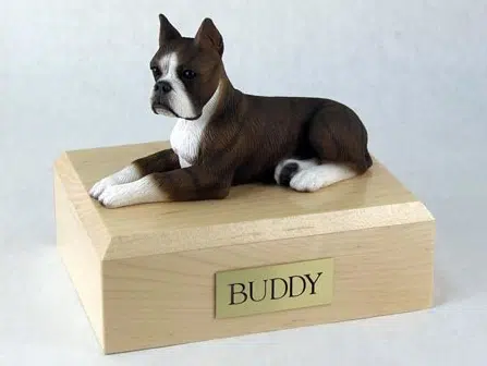 Boxer figurine cremation urn w/wood box