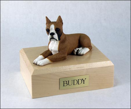 Boxer figurine cremation urn w/wood box