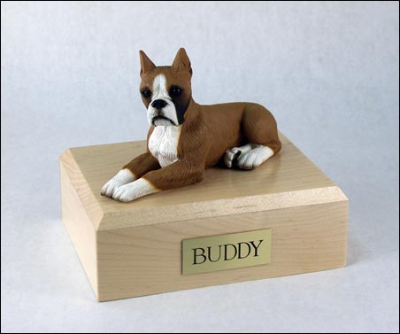 Boxer figurine cremation urn w/wood box