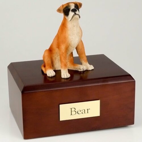 Boxer figurine cremation urn w/wood box