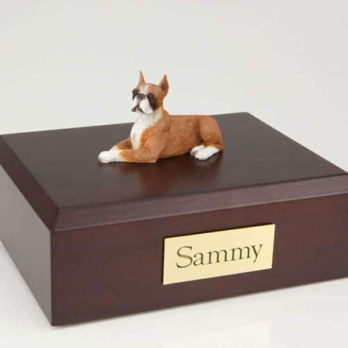 Boxer figurine cremation urn w/wood box