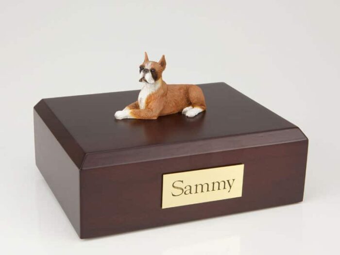 Boxer figurine cremation urn w/wood box