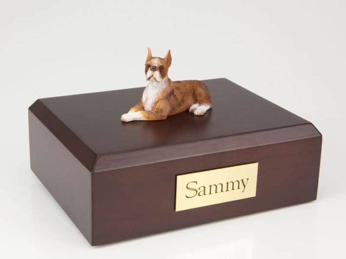 Boxer figurine cremation urn w/wood box