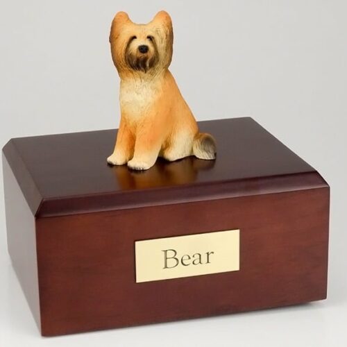 Briard figurine cremation urn w/wood box