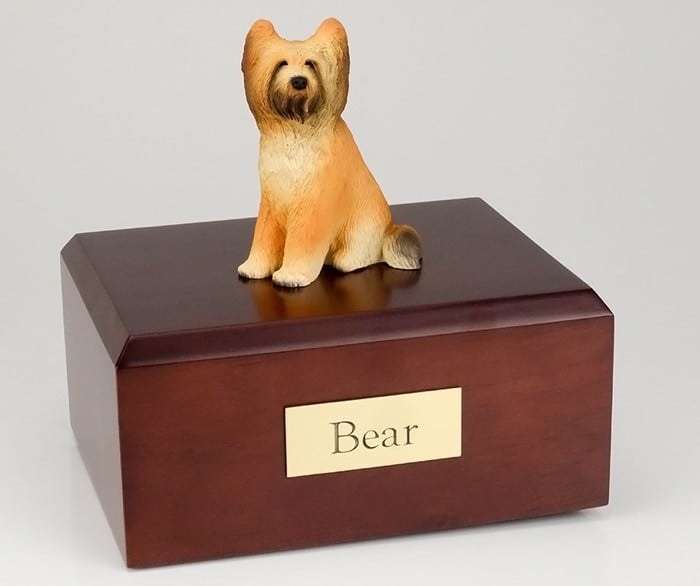 Briard figurine cremation urn w/wood box