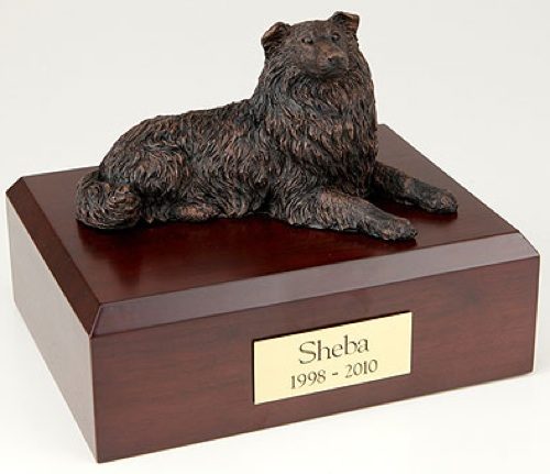 Bronze look collie dog figurine memorial cremation urn