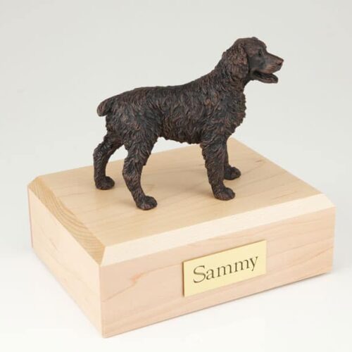 Brittany figurine cremation urn w/wood box