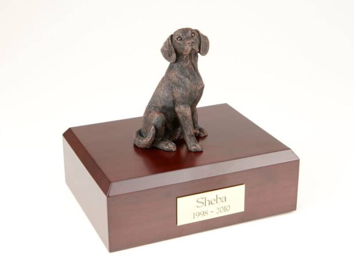 Beagle Dog figurine cremation urn w/wood box