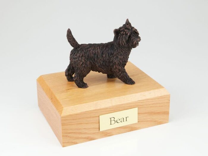 Cairn Terrier figurine cremation urn w/wood box