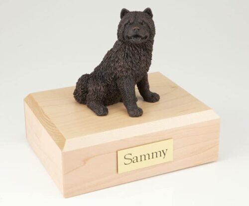 Bronze Look Chow Chow figurine cremation urn w/wood box