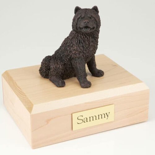 Bronze Look Chow Chow figurine cremation urn w/wood box