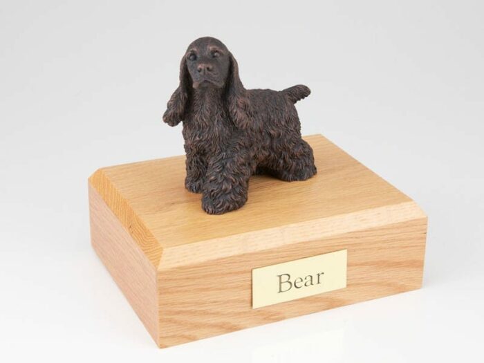 Bronze Look Cocker Spaniel figurine cremation urn w/wood box